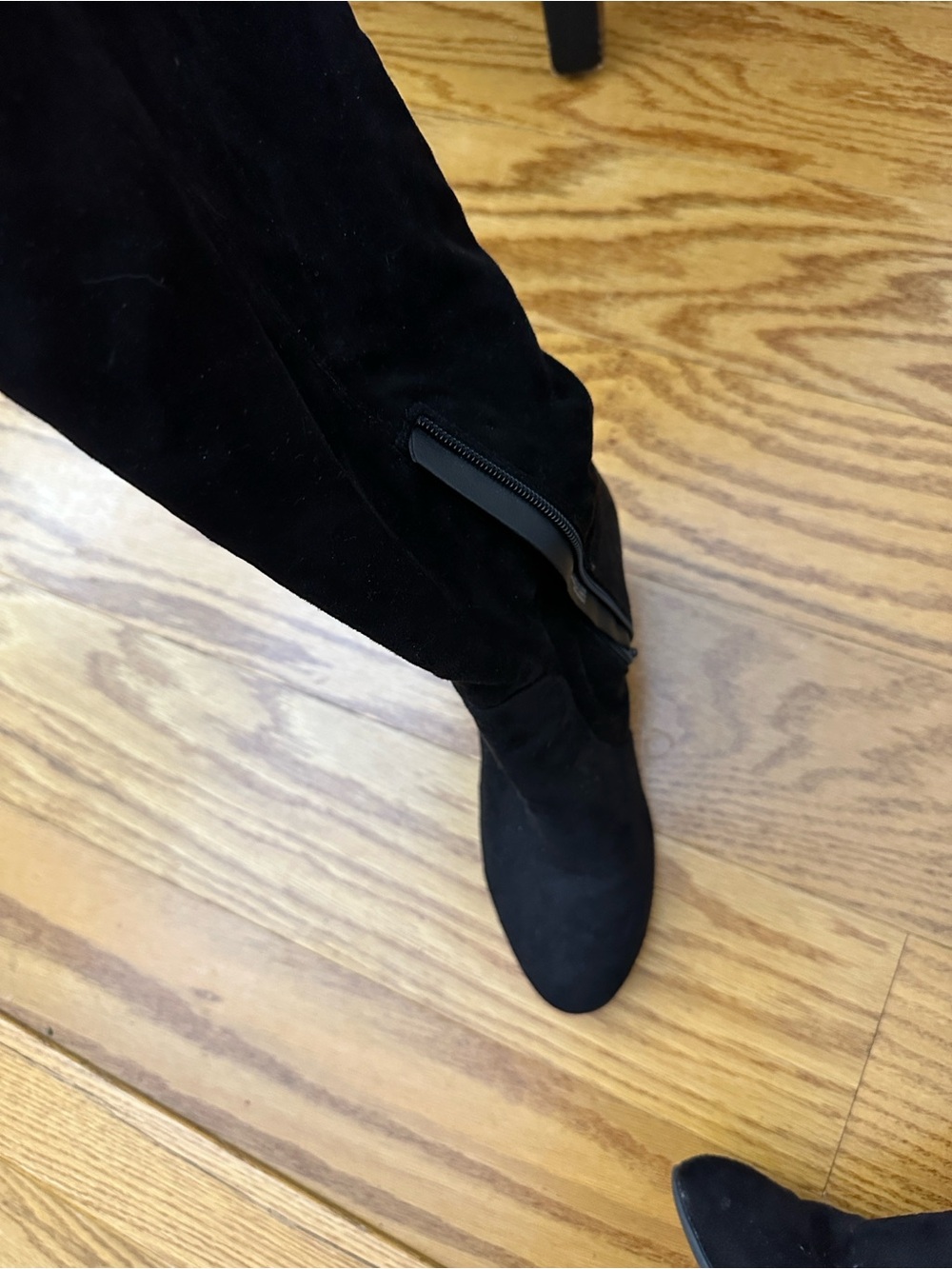 Black Suede Knee-High Boot with Side Zip